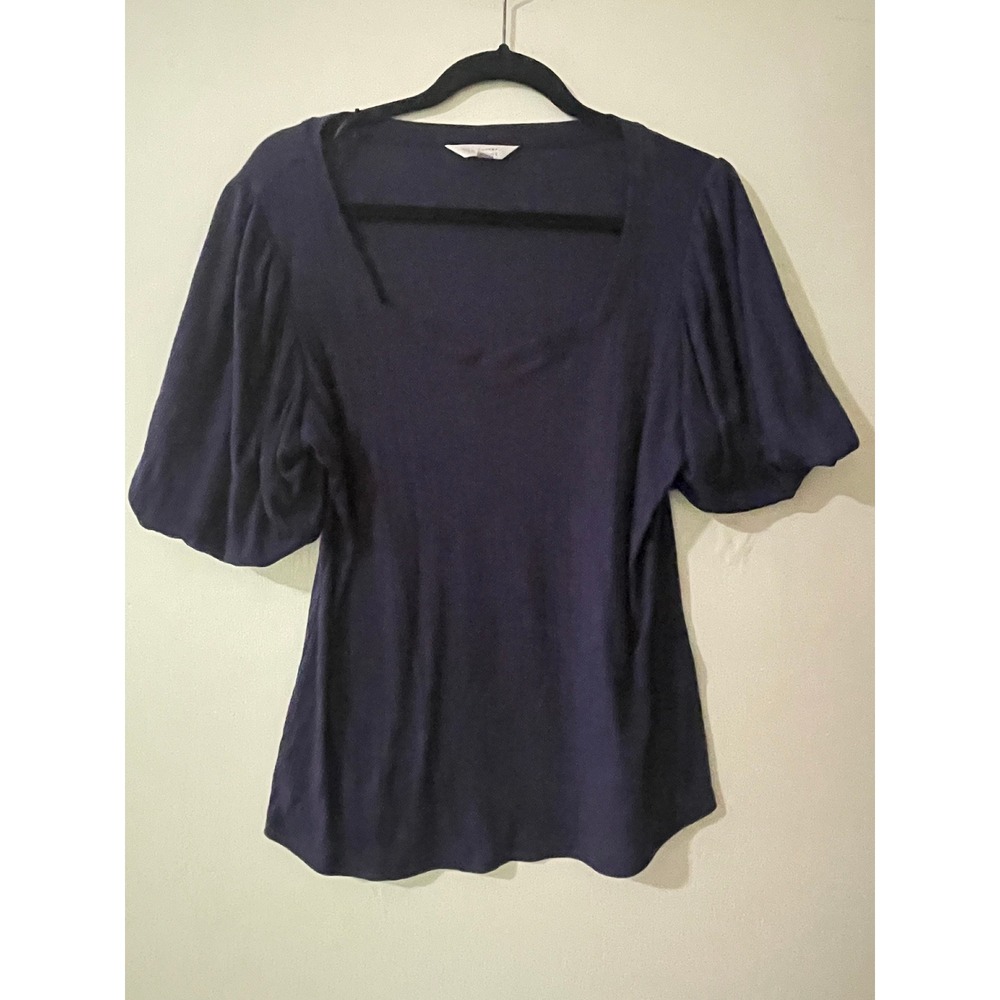 LC Lauren Conrad Navy Blue Ribbed Puff Sleeve‎ Square Neck Top Large